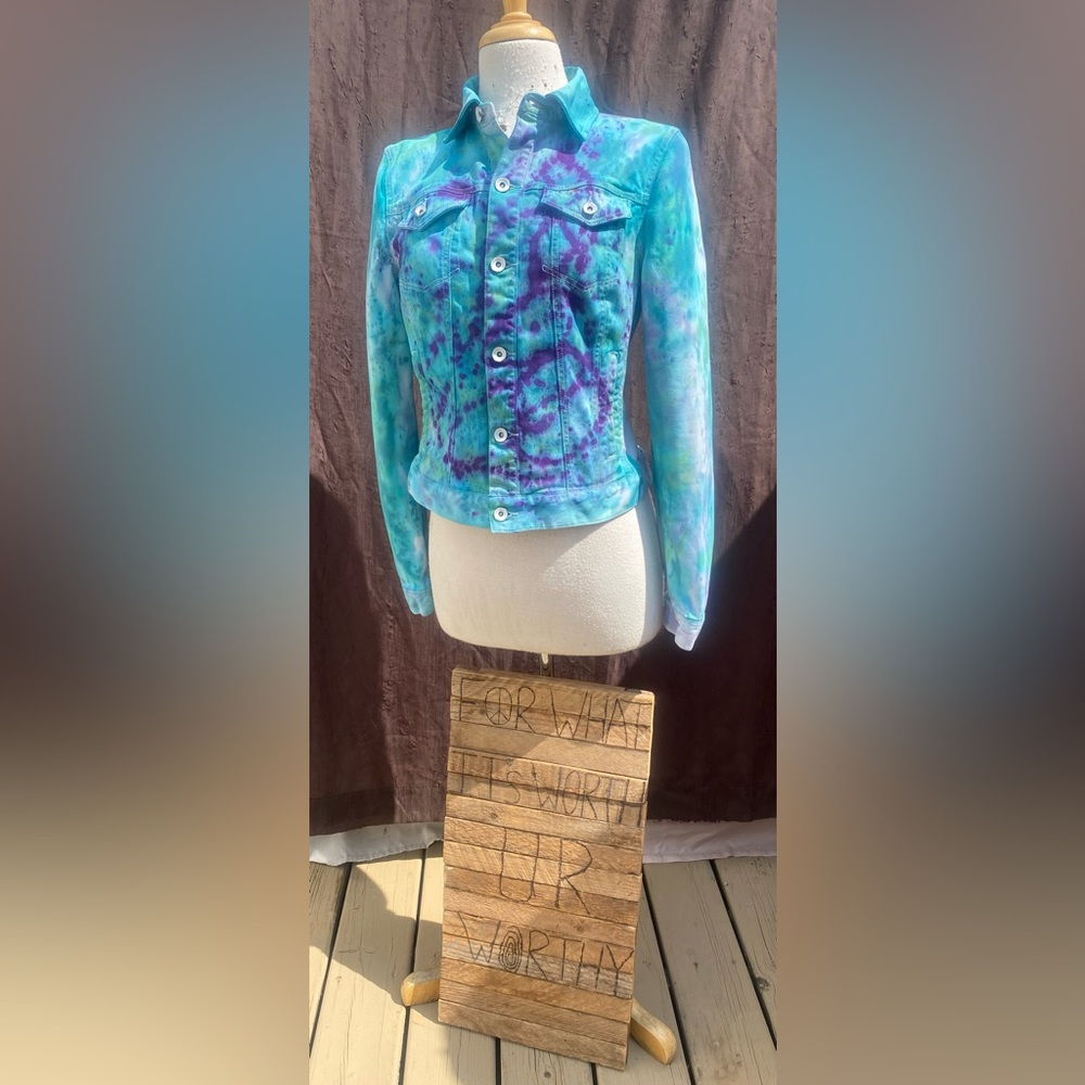 Calvin Klein Tie-Dye Graffiti Jean Jacket – 80s Retro Style, Size S